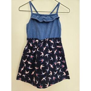 Hanna Andersson Girls Blue Bird Print Ruffle Knit Dress Size 100cm 3-4T‎
